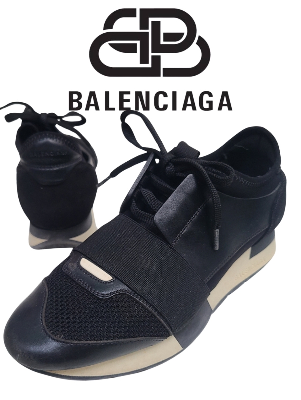 BALENCIAGA Black & White Modern Sneaker Leather, Suede Sneaks Lace-up EU 37